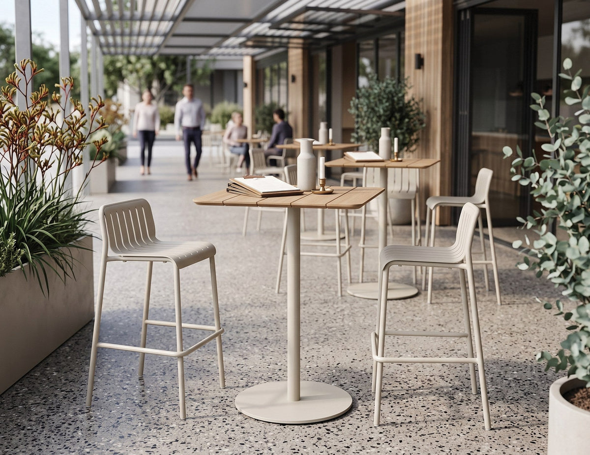 Roku Outdoor Bar Stool in a styled interior