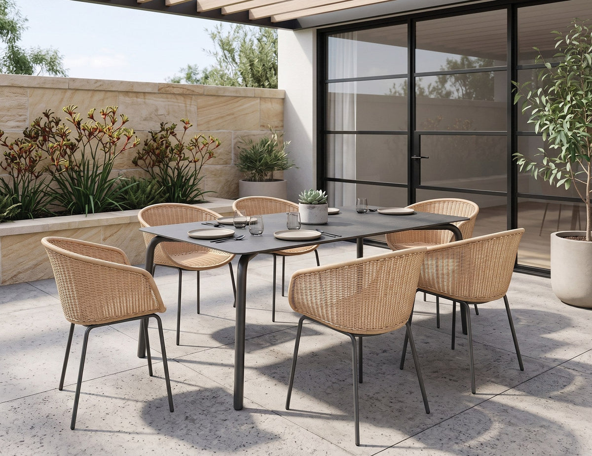 Roku Outdoor Dining Table in a styled interior