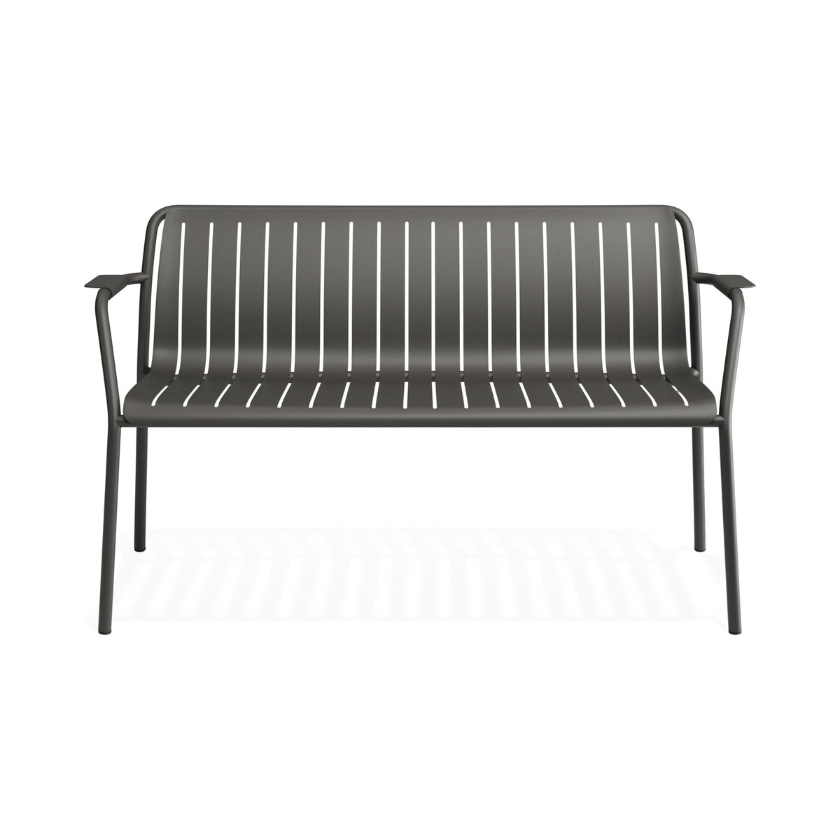 Roku garden bench in charcoal, front view