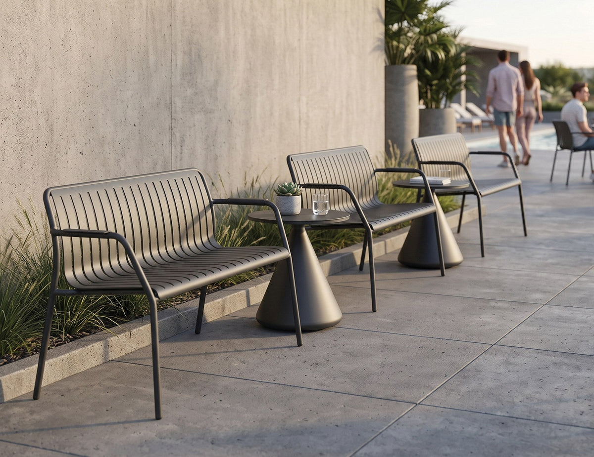 Roku Outdoor Garden Bench in a styled interior