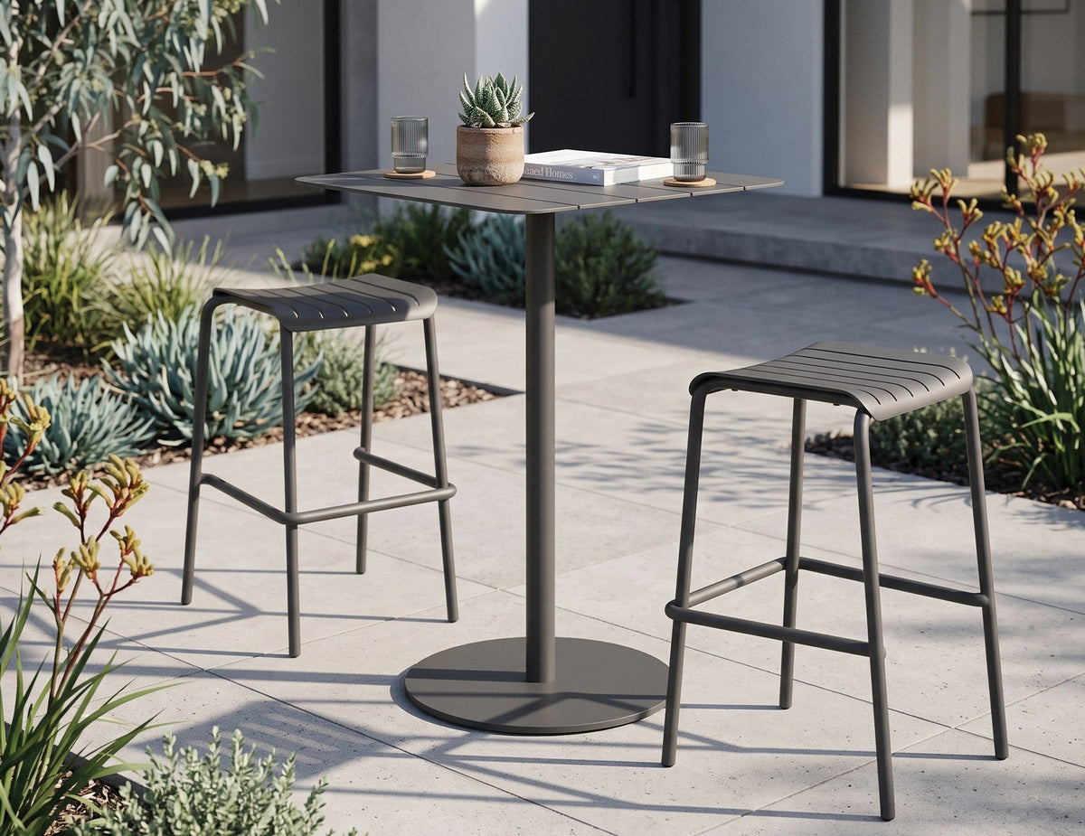 Roku Outdoor High Bar Table in a styled interior