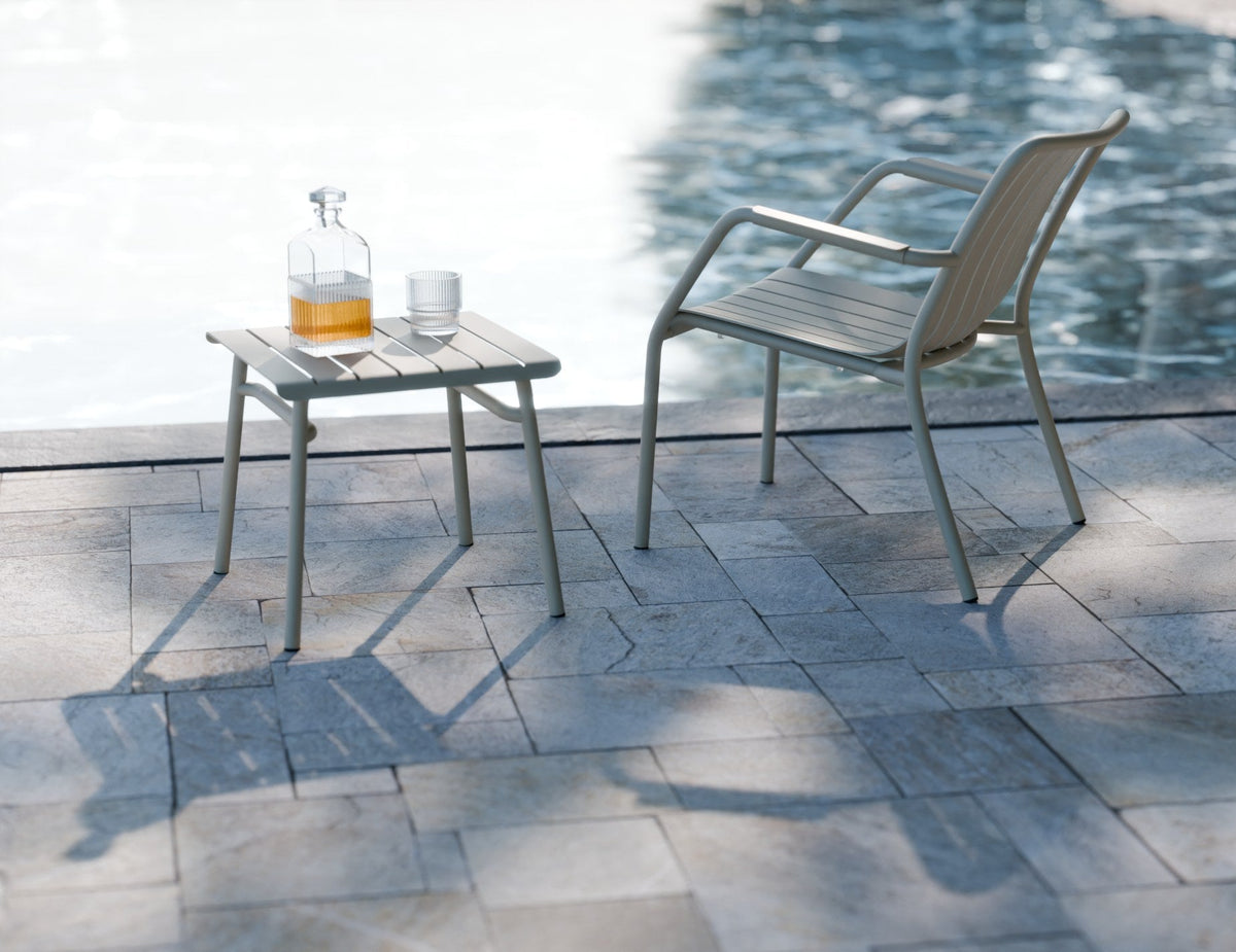 Roku Outdoor Low Stool in a styled interior