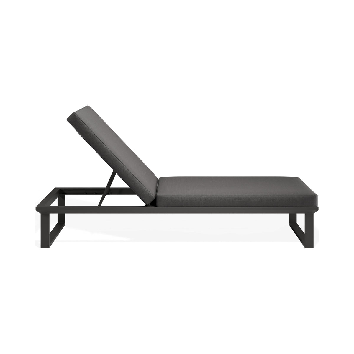 Serra sun lounge in charcoal with backrest raised, side view