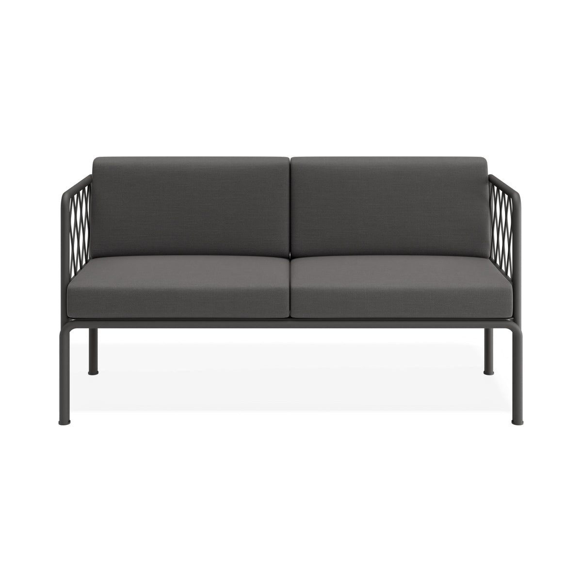 Seville 2 seater in charcoal with dark grey cushions, front view