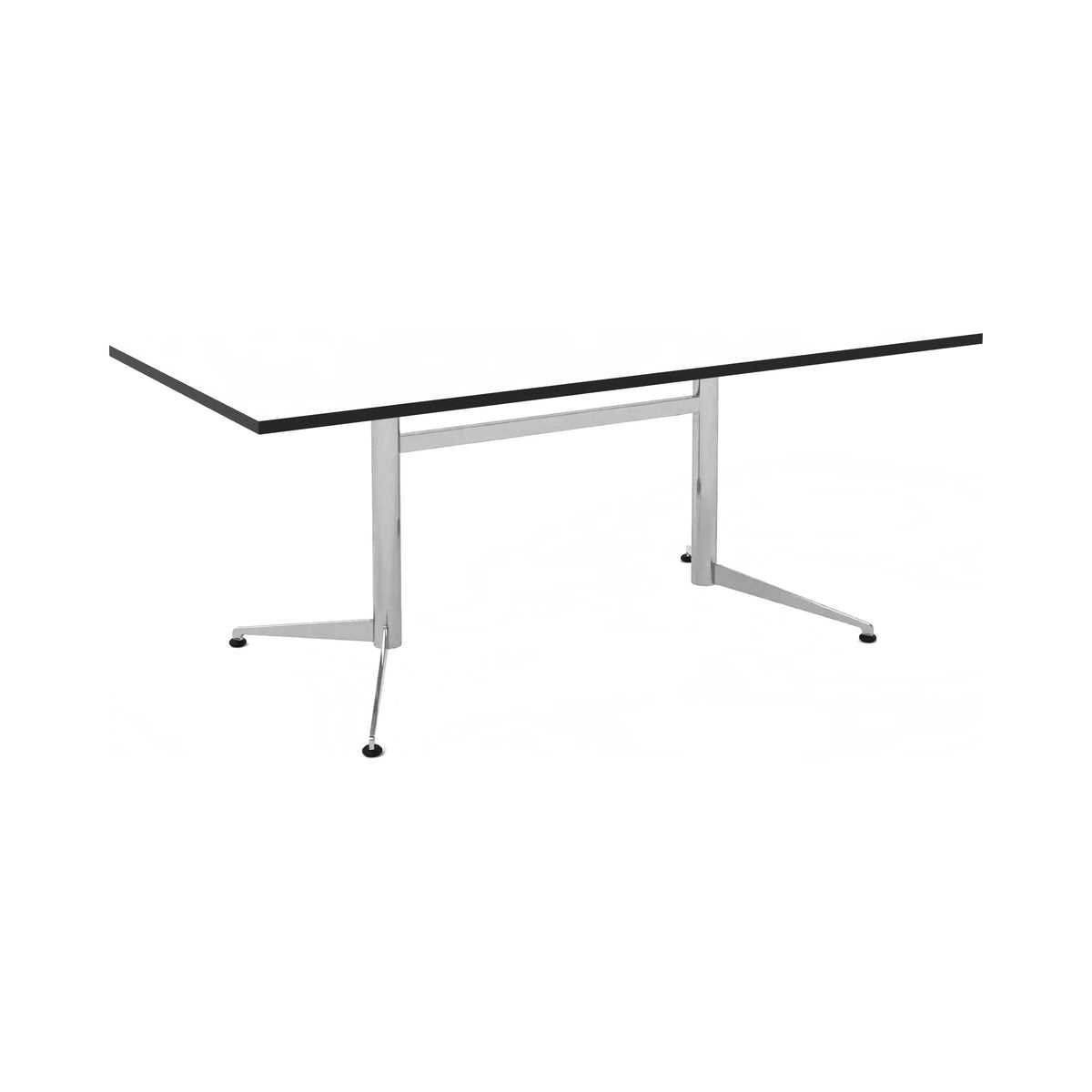 Shelby twin pedestal base in a silver finish with a white rectangular top