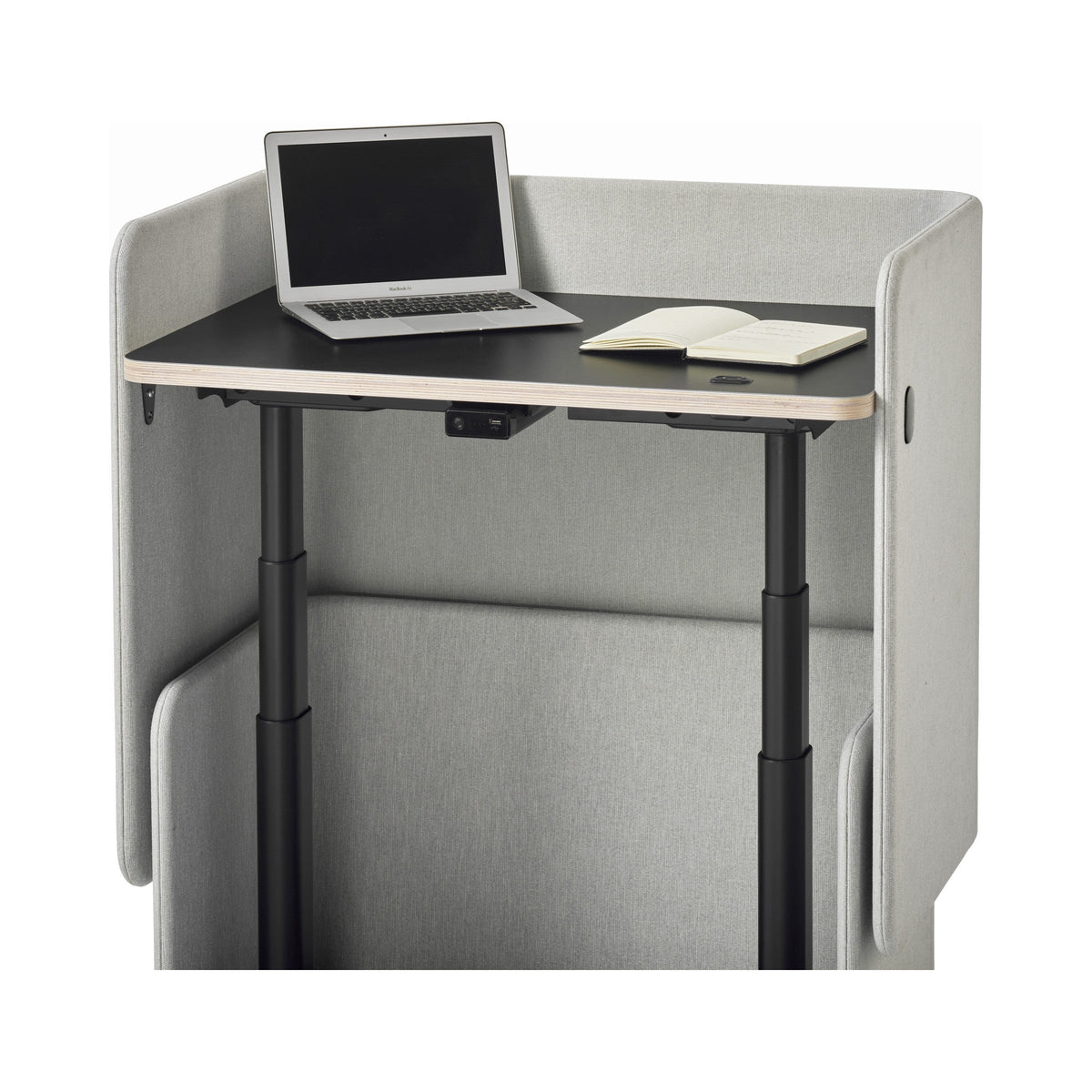Sir.Alfred lectern raised with a laptop