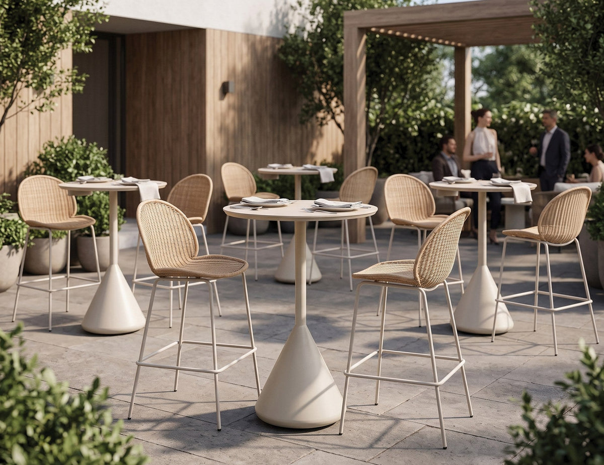Sombra Outdoor Rattan Bar Stool in a styled interior