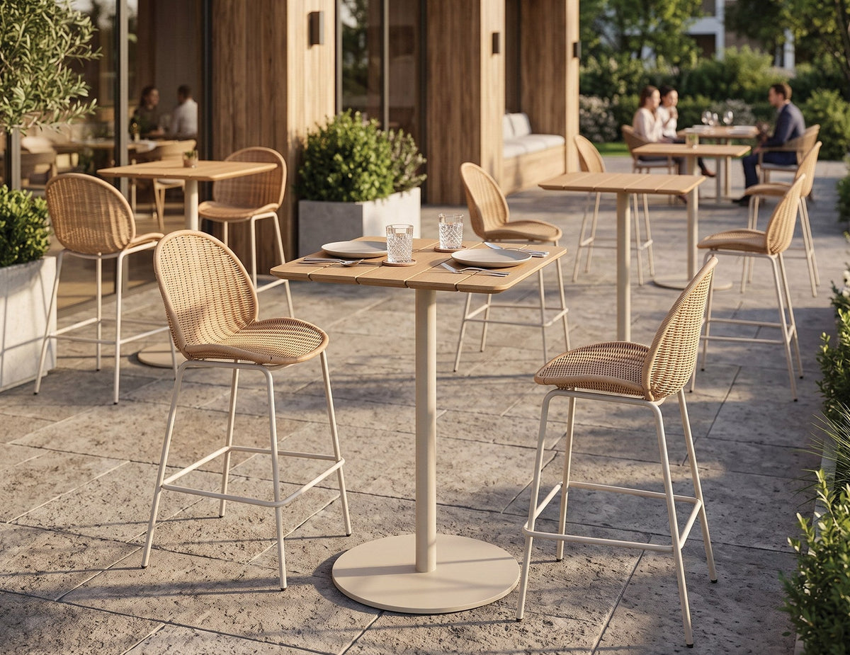 Sombra Outdoor Rattan Bar Stool in a styled interior