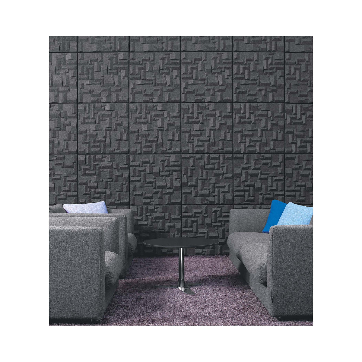 Soundwave Village panels on a lounge wall