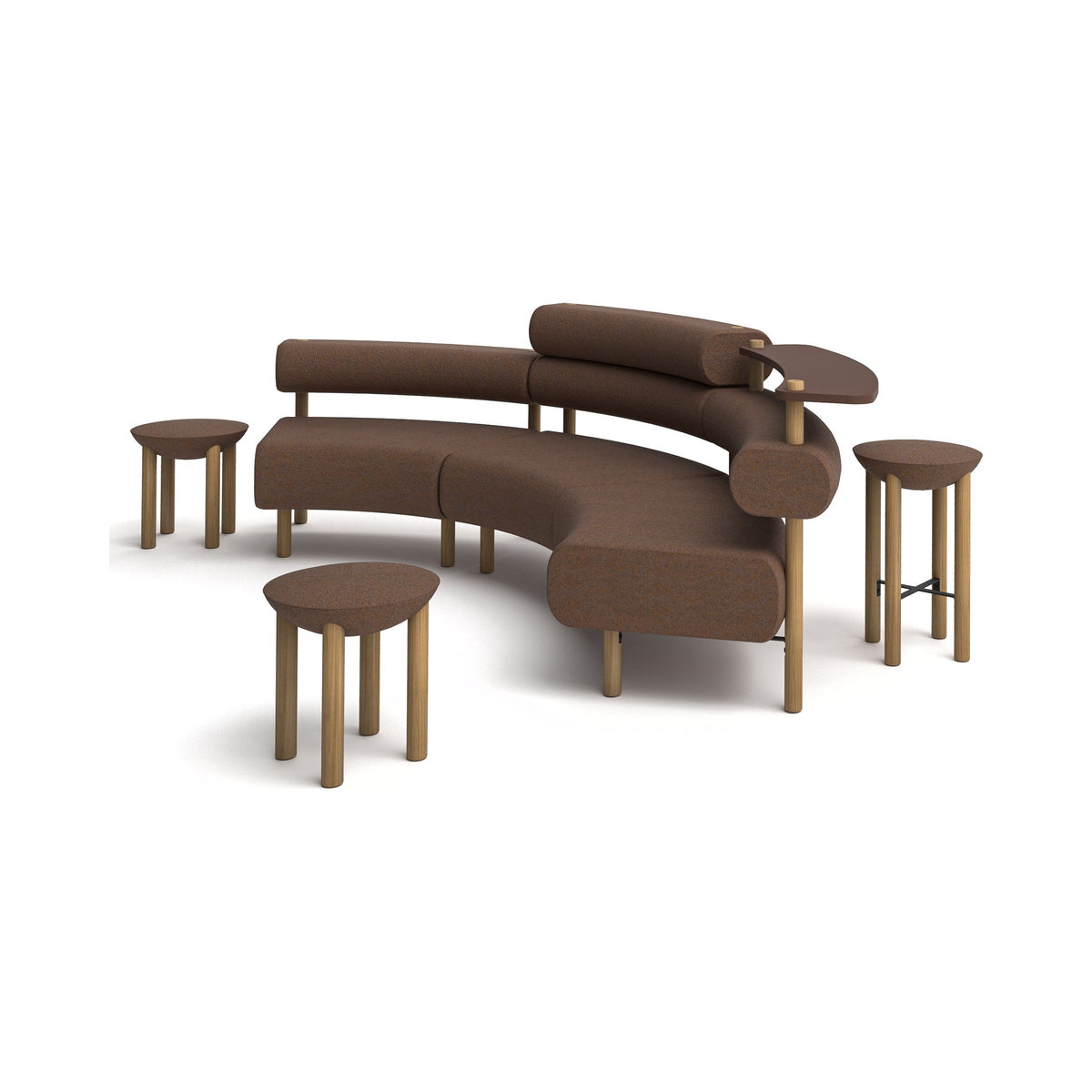 TEND curved lounge with stools in brown