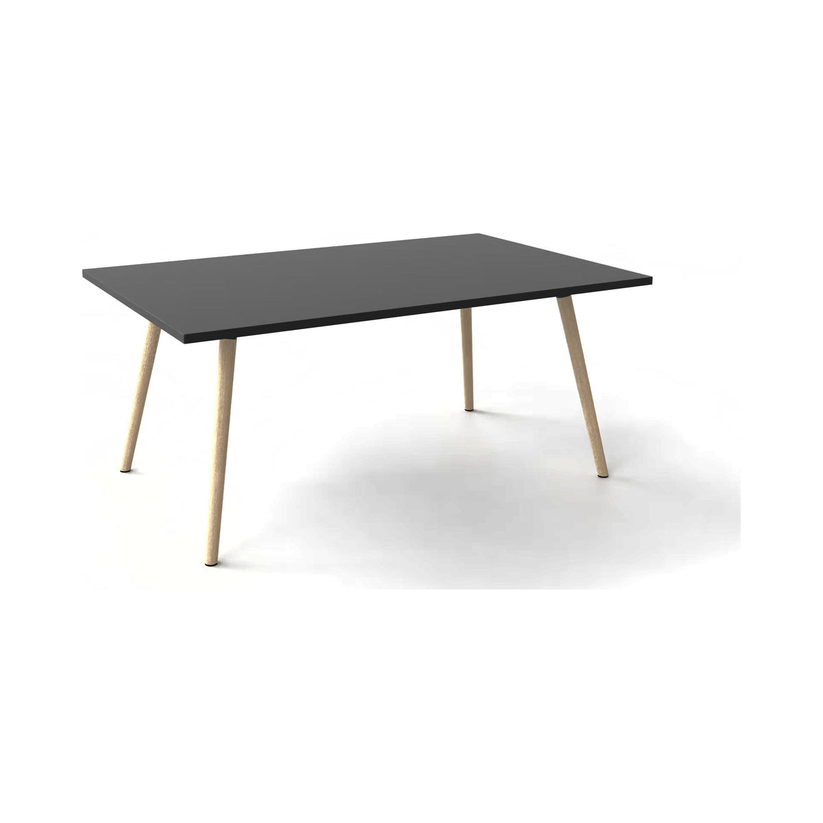 Timber leg table frame with a black rectangular top