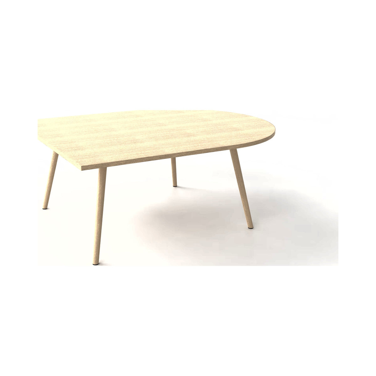 Timber leg table frame with a timber-look D-shaped top