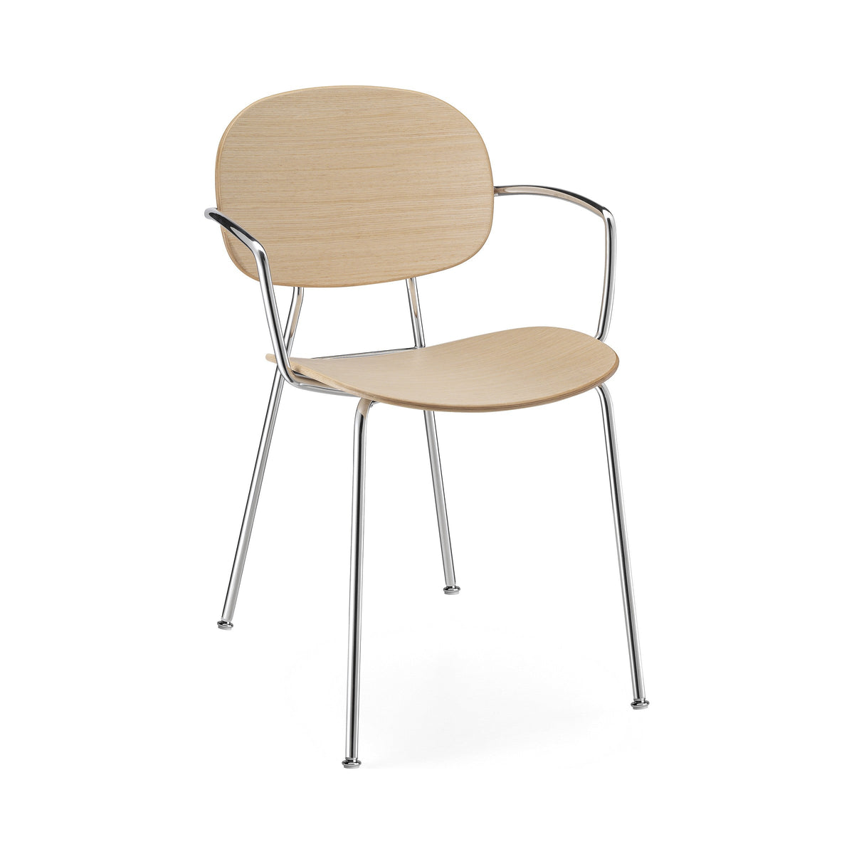Tondina Armchair in natural oak with a chrome frame