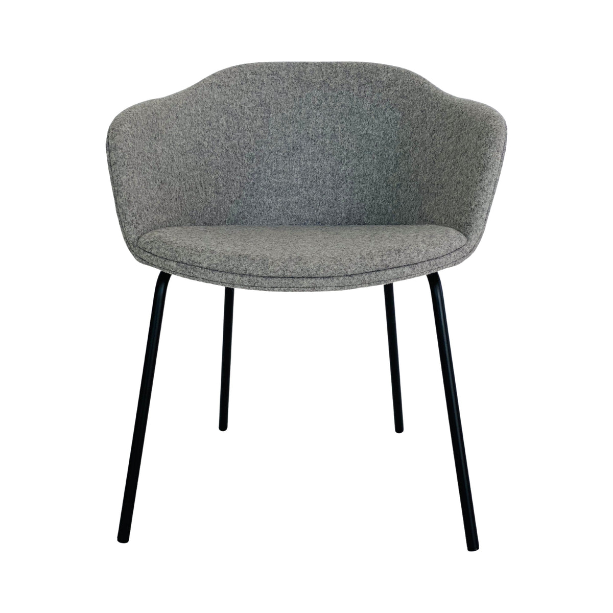 Tubby Chair in grey bouclé on black metal legs