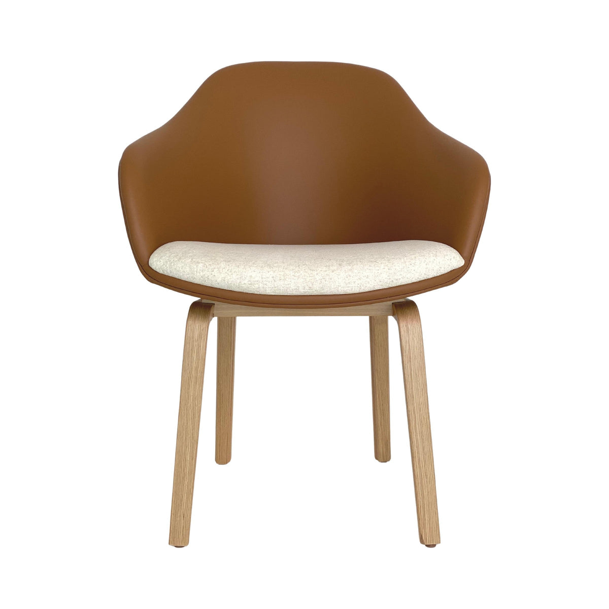 Tubby High Back Chair in tan leather on oak legs