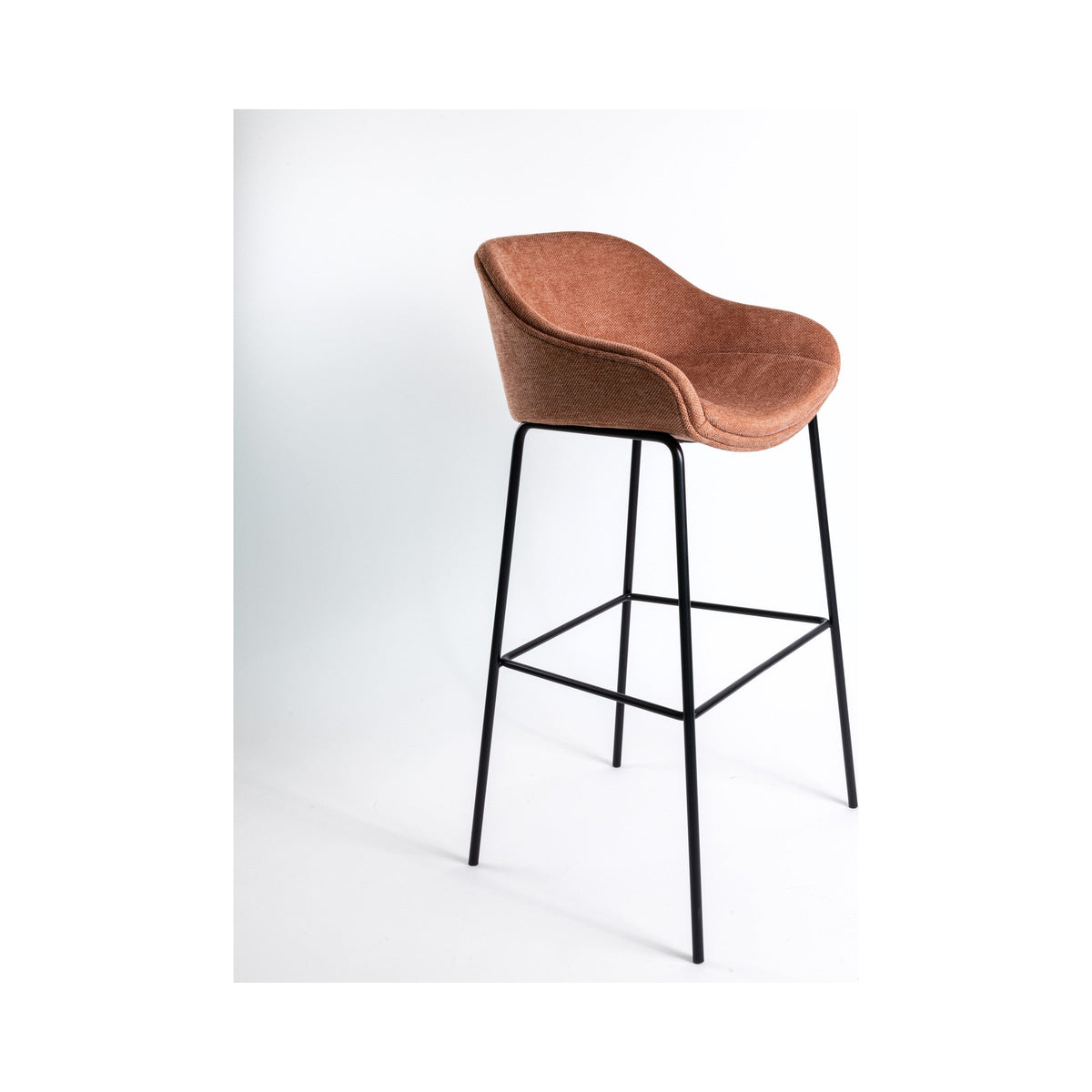 Tubby bar stool in terracotta, side view