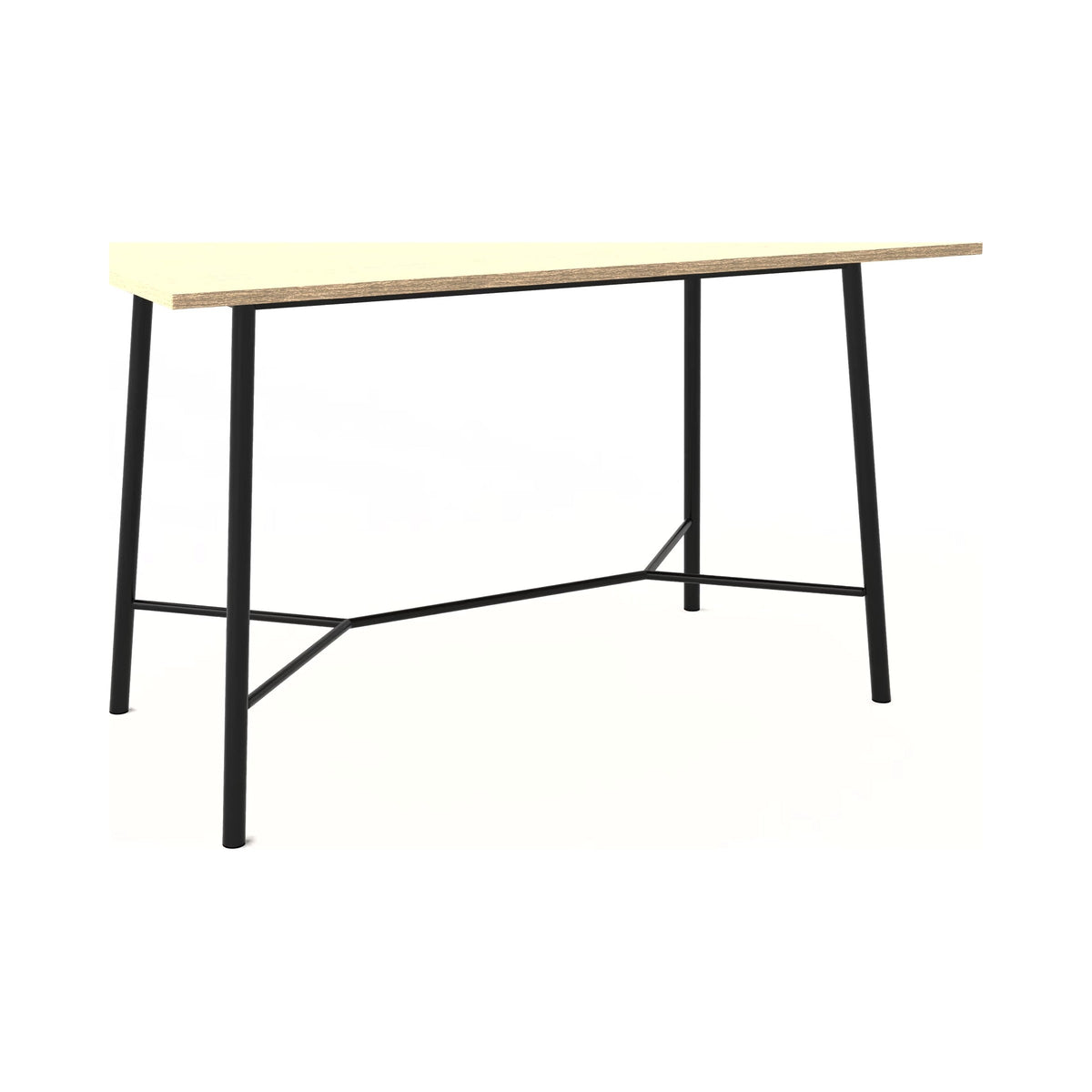 Tube Table with a black frame and a timber-look top