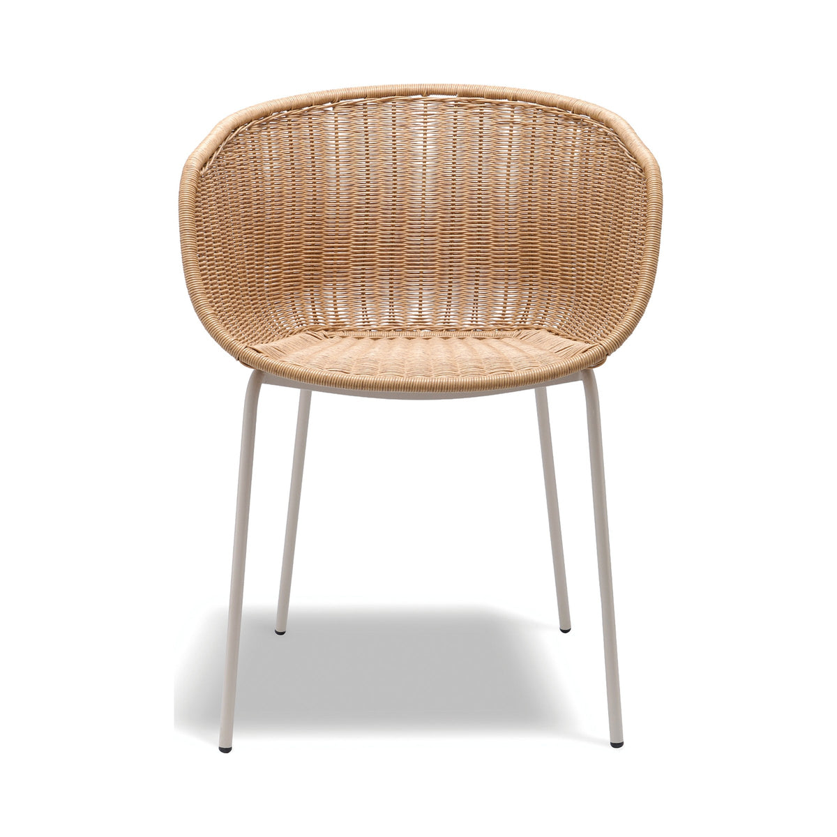 Tulum armchair with natural rattan shell and latte legs, front view