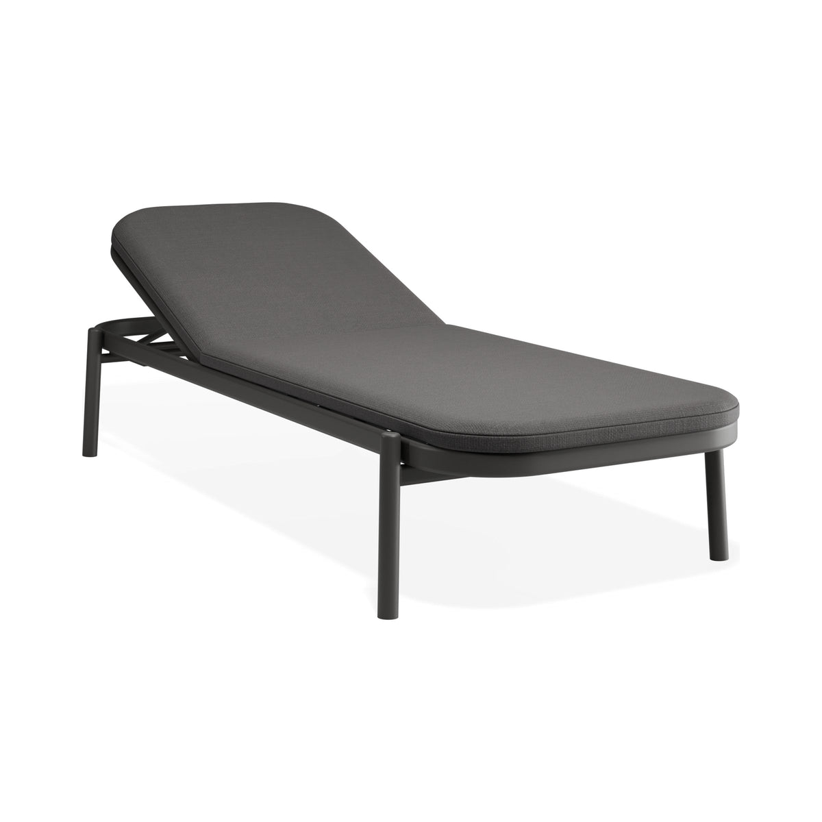 Verano sun lounge in charcoal with dark grey cushion, three-quarter view