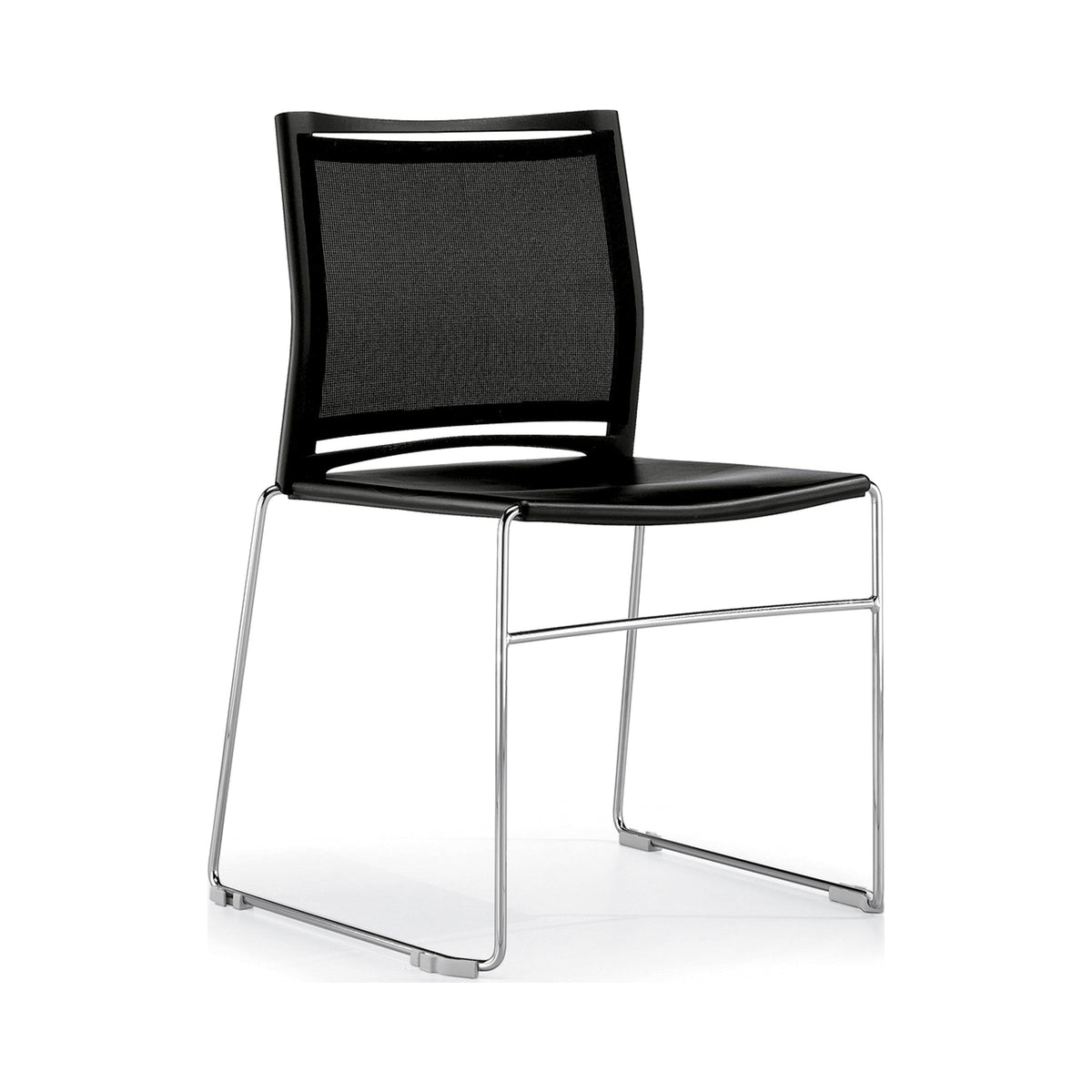 Web Mesh Chair in black with an upholstered seat on chrome