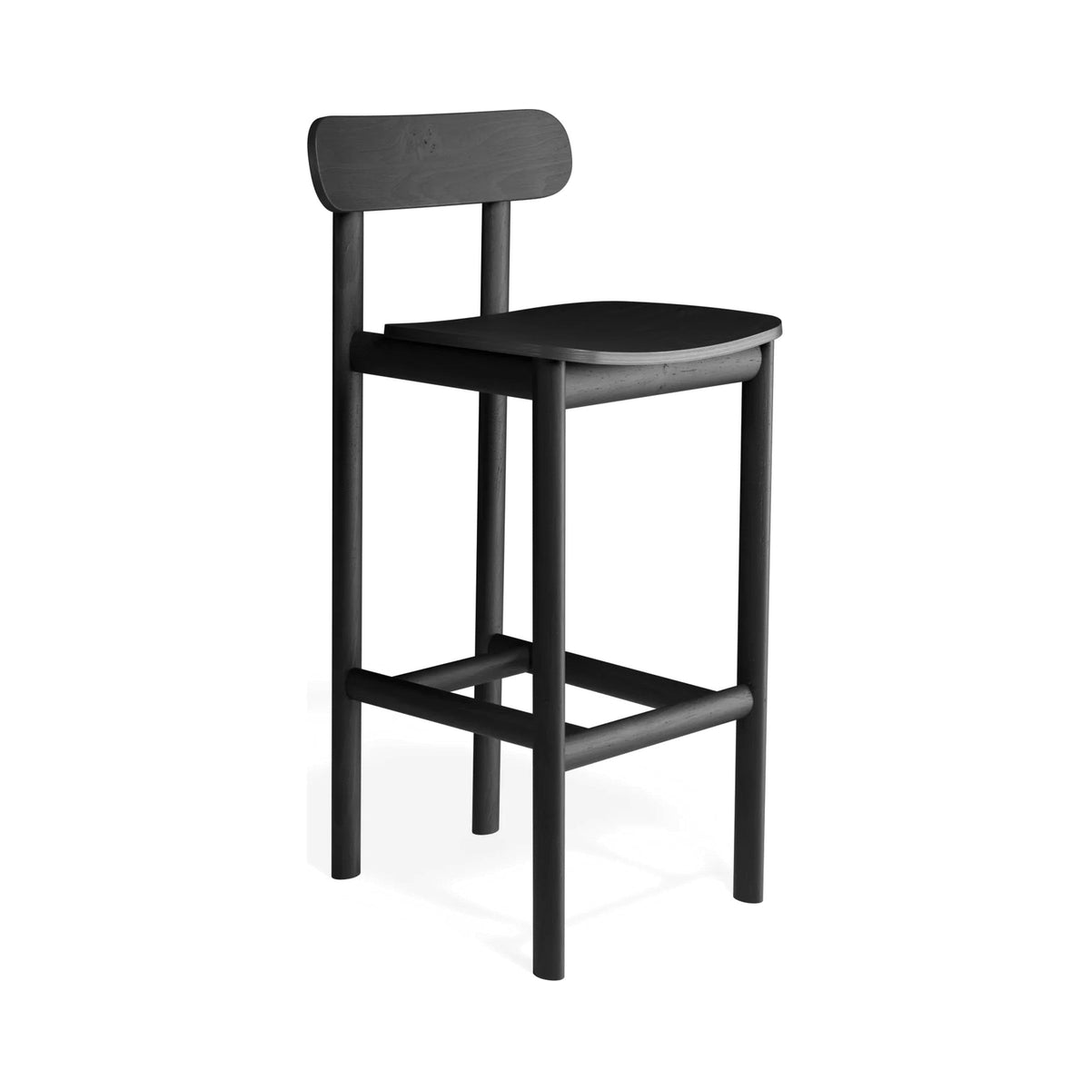 Zara Bar Stool in black stained ash, three-quarter view