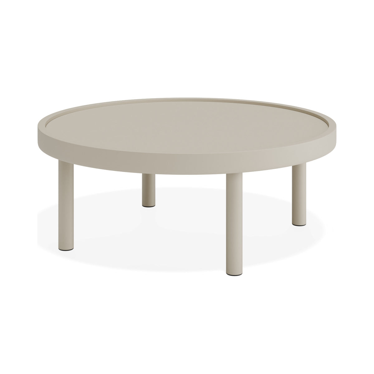 Aluna outdoor coffee table in latte, three-quarter view