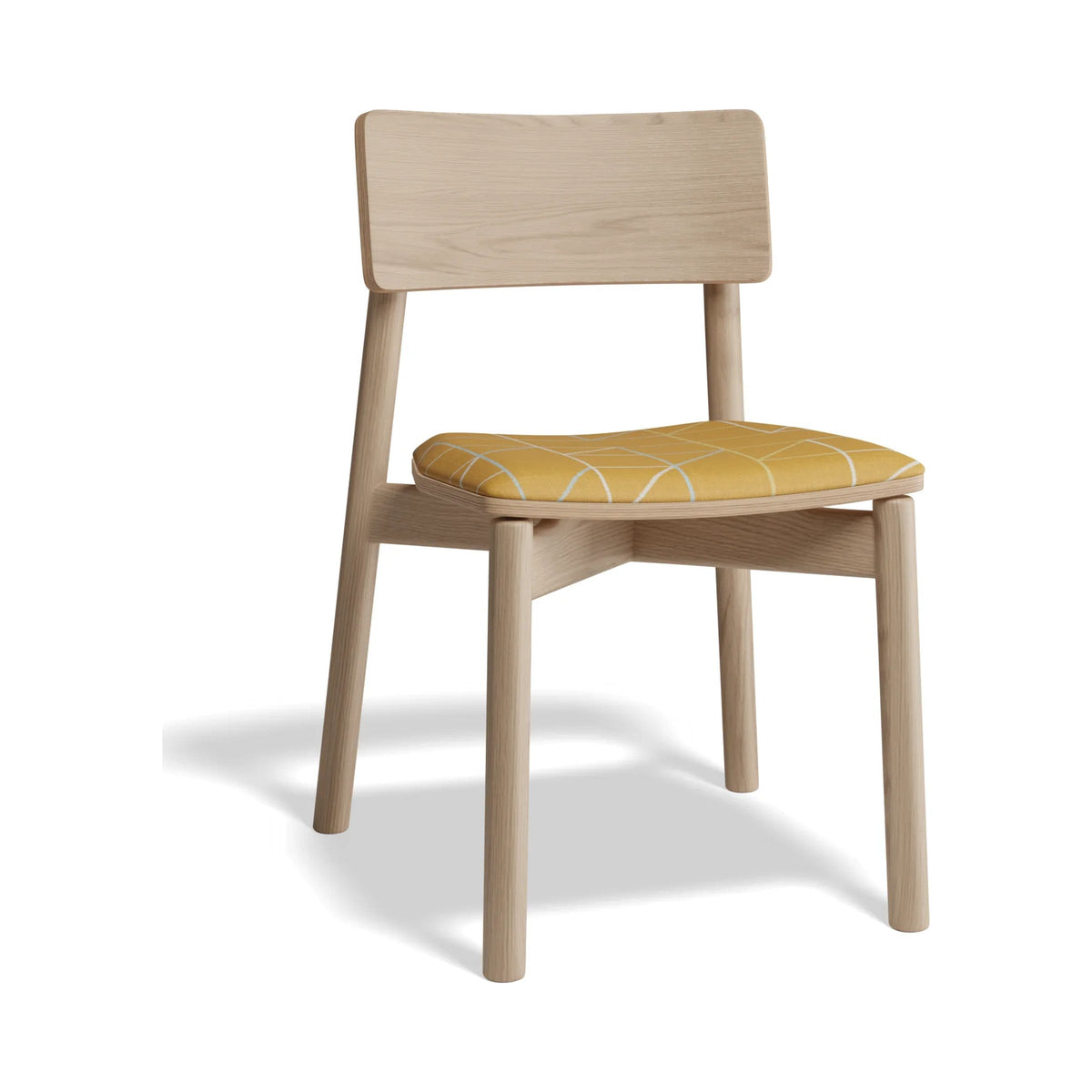 Andi Chair in natural ash with a yellow patterned seat pad