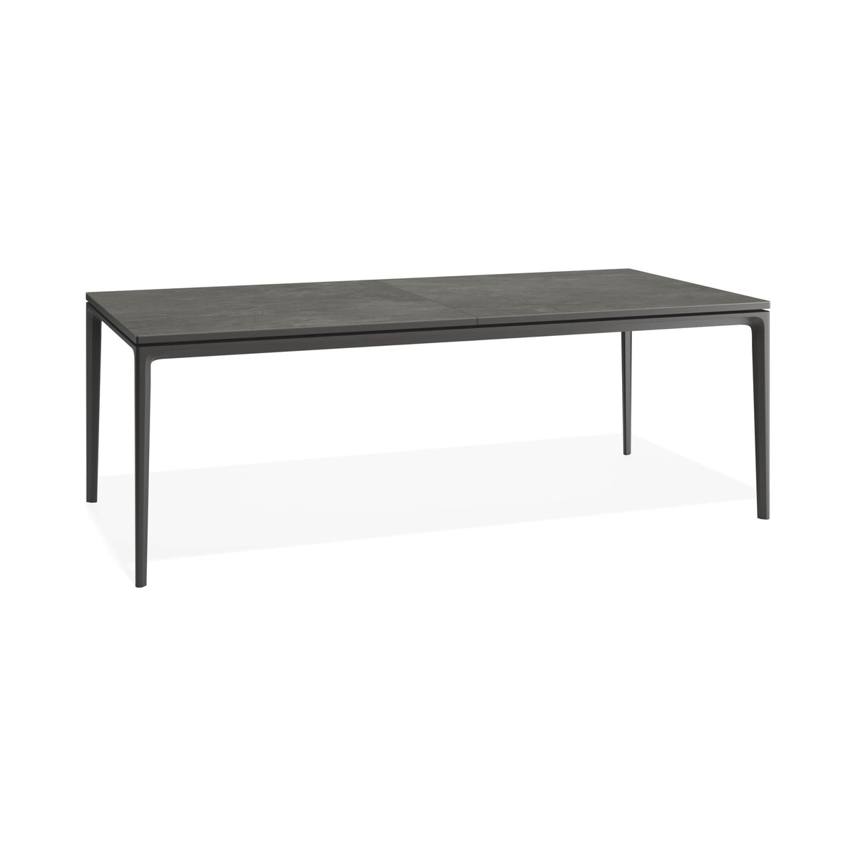 Arken outdoor table in charcoal with Basalt ceramic top, three-quarter view