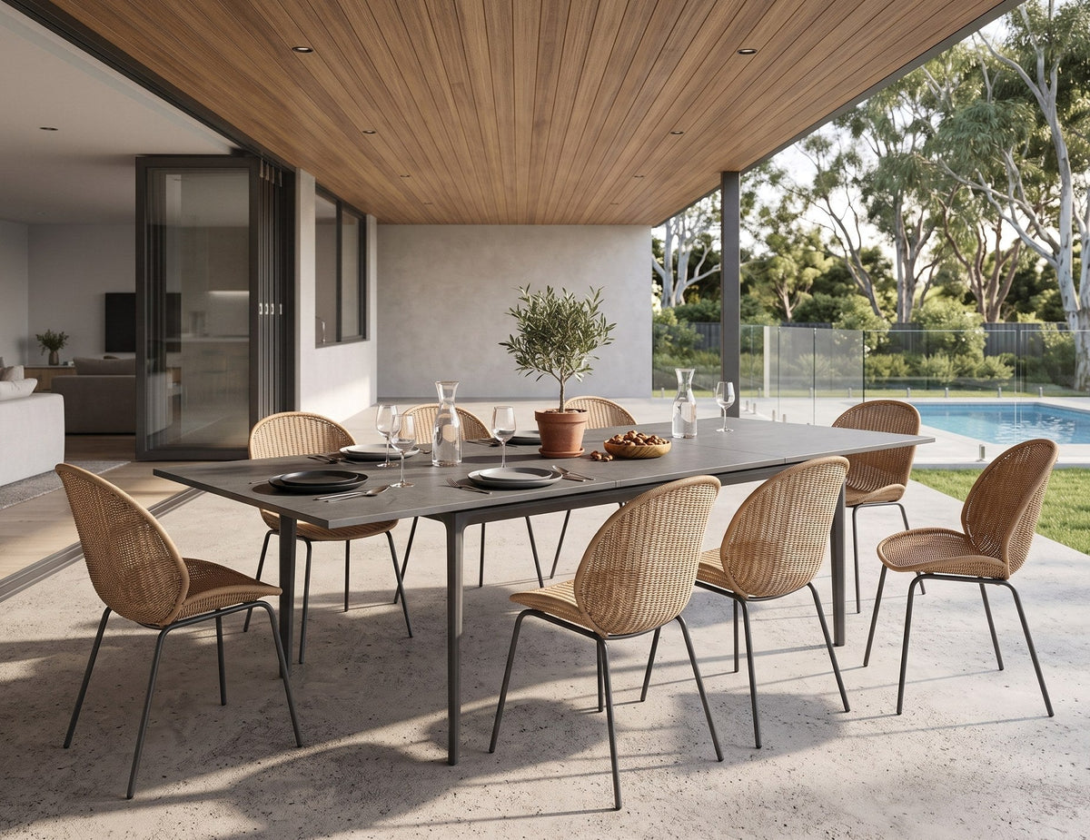 Arken Outdoor Extendable Table in a styled interior