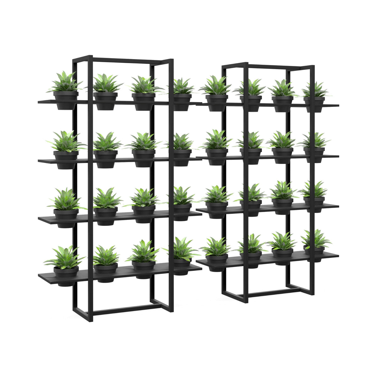 Two Breezeway 2.0 vertical gardens in black with artificial plants