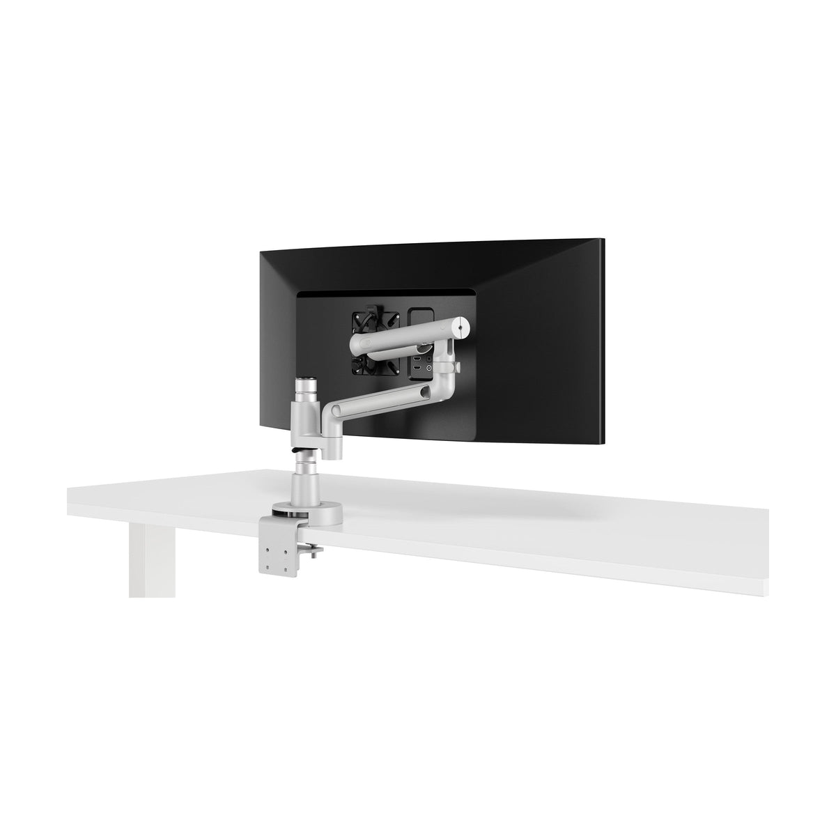 Flo Modular Monitor Arm in Silver, single screen on a Wishbone post