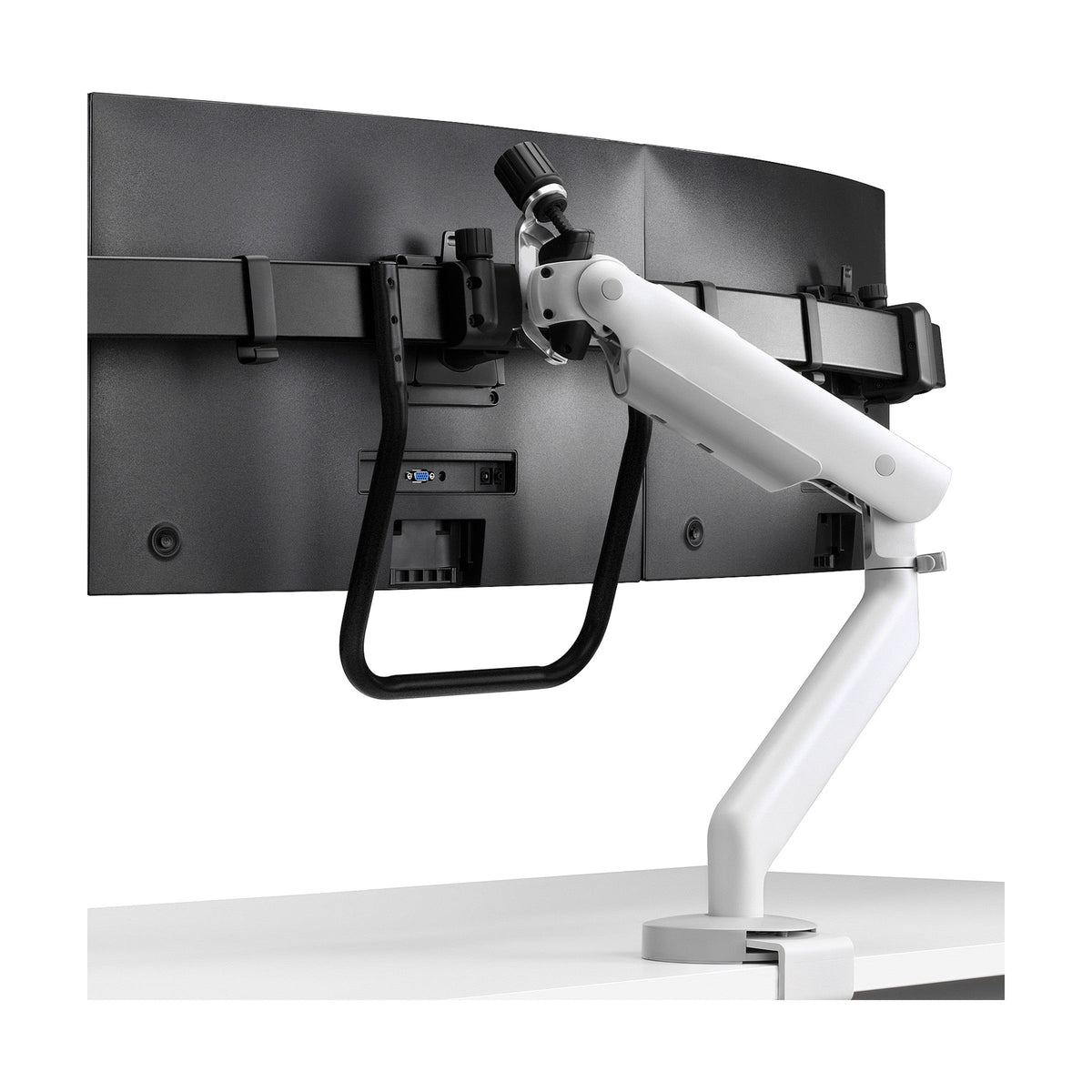 Flo X Multi Monitor Arm in White carrying two curved screens
