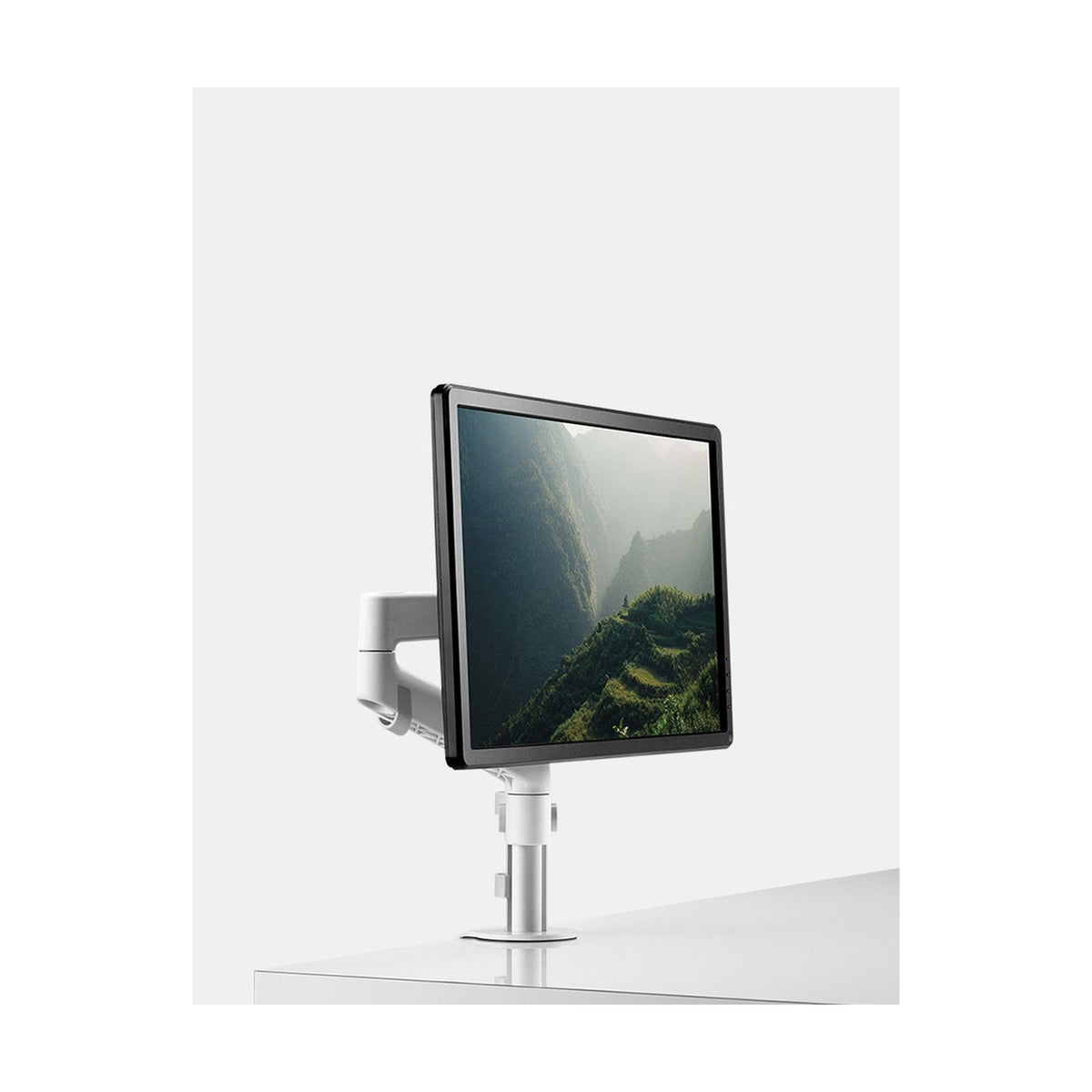 Lima Monitor Arm in White, side profile with a screen