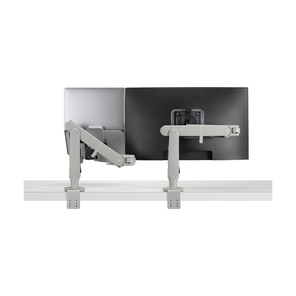Ollin Laptop and Tablet Mount in Silver, rear three-quarter view