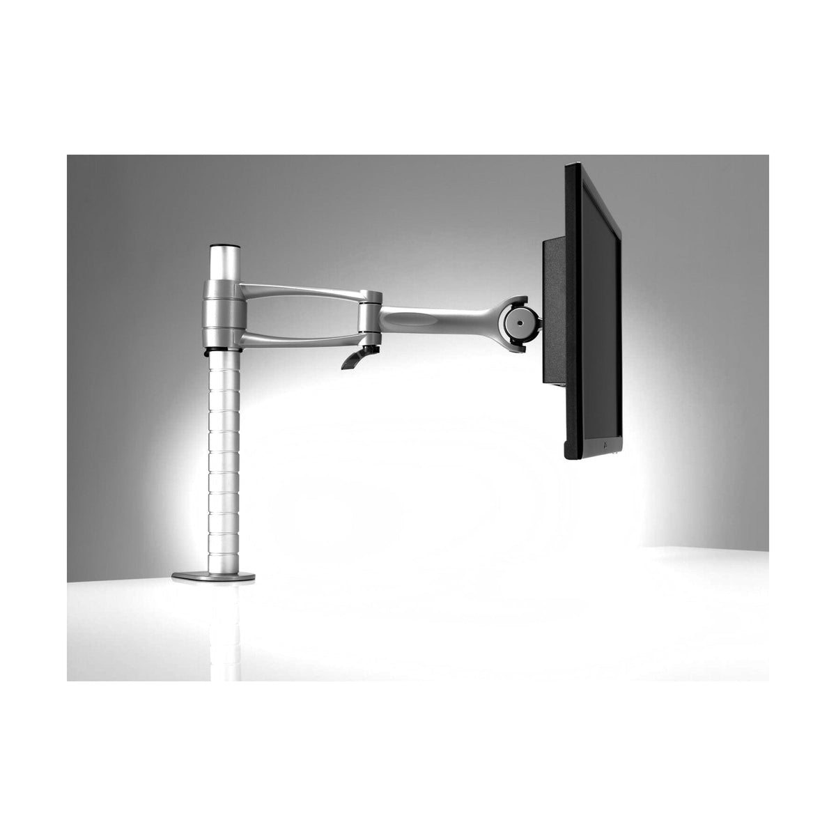 Wishbone Monitor Arm with a single screen, three-quarter view