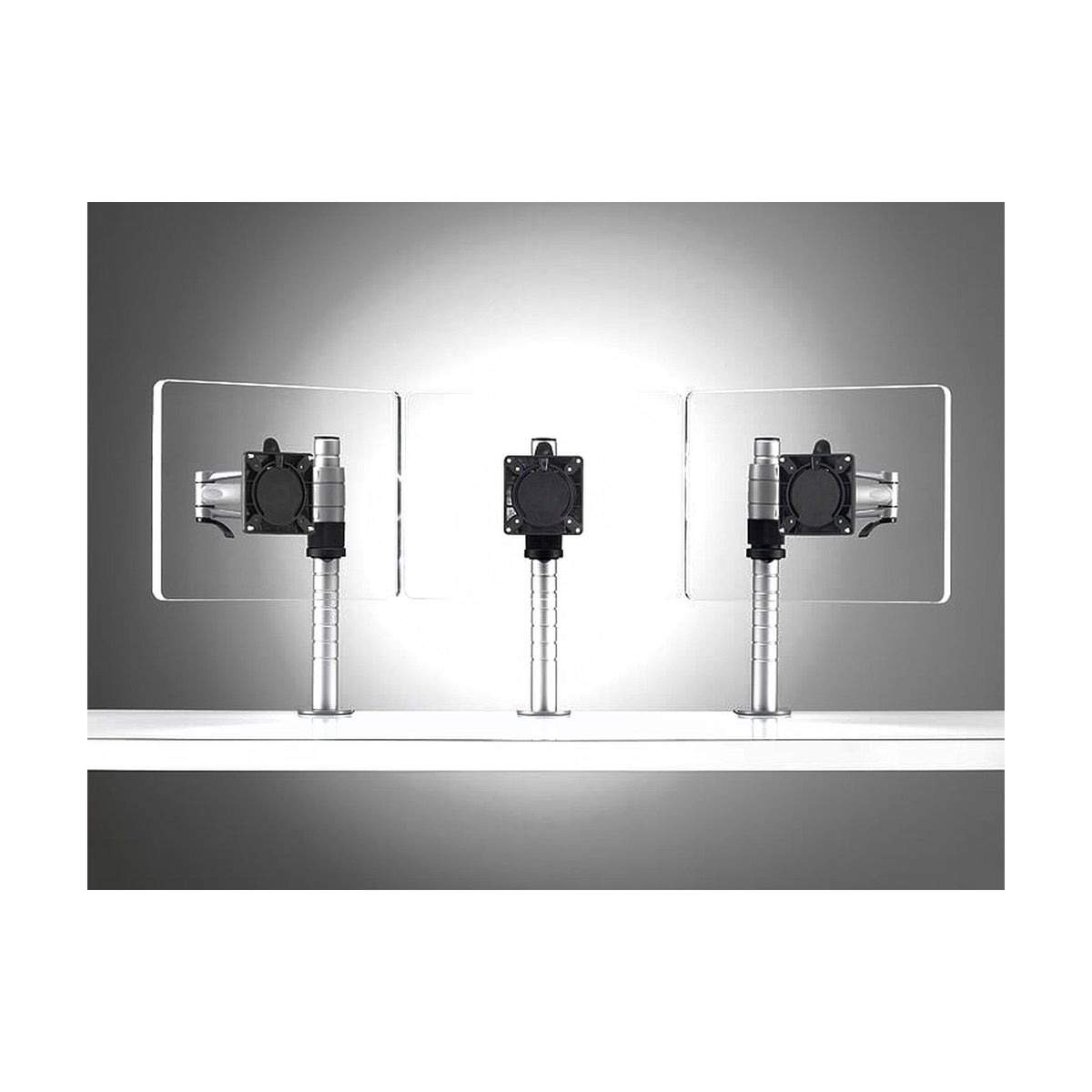 Wishbone post system carrying three screens side by side