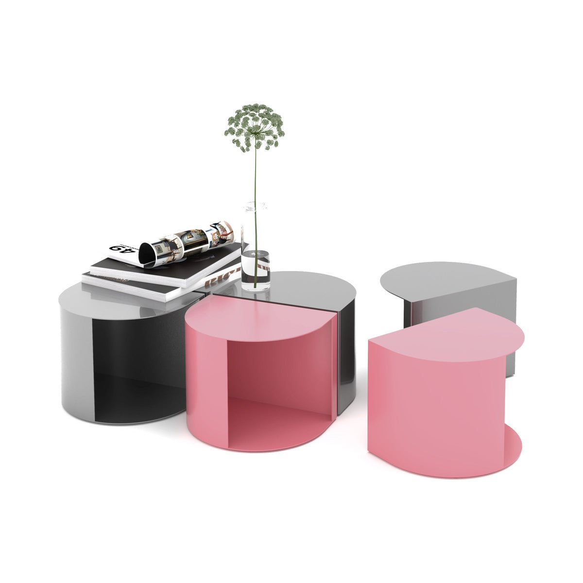 CLOUT side tables in pink and white