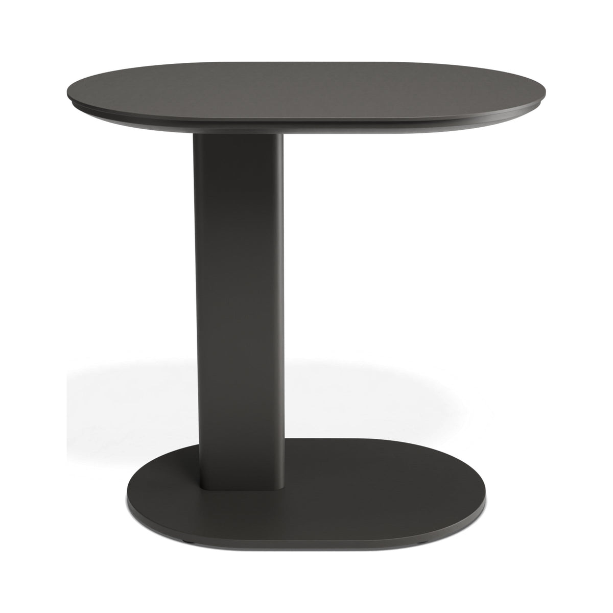 Deck outdoor side table in charcoal, side view