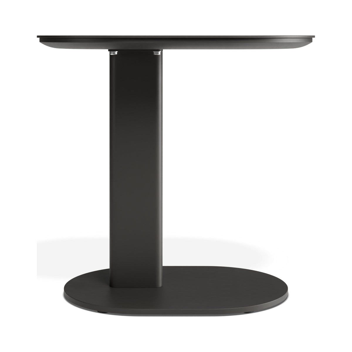 Deck outdoor side table in charcoal, low side view