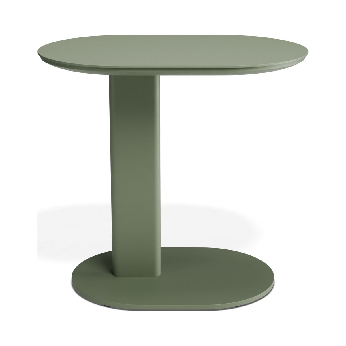 Deck outdoor side table in eucalyptus green, side view