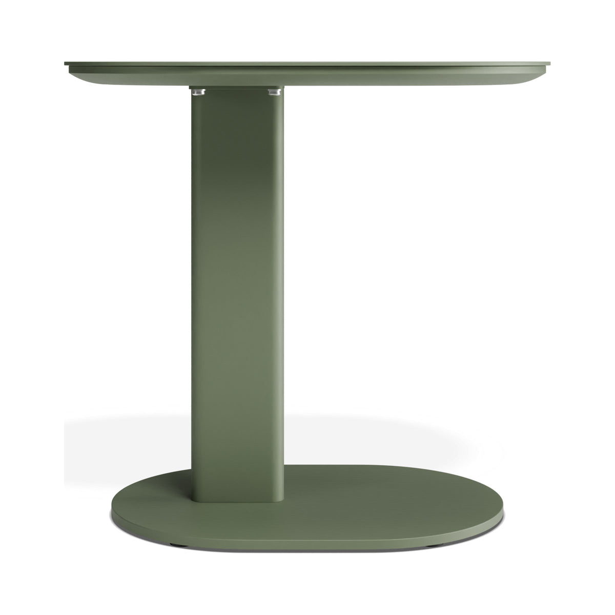 Deck outdoor side table in eucalyptus green, low side view