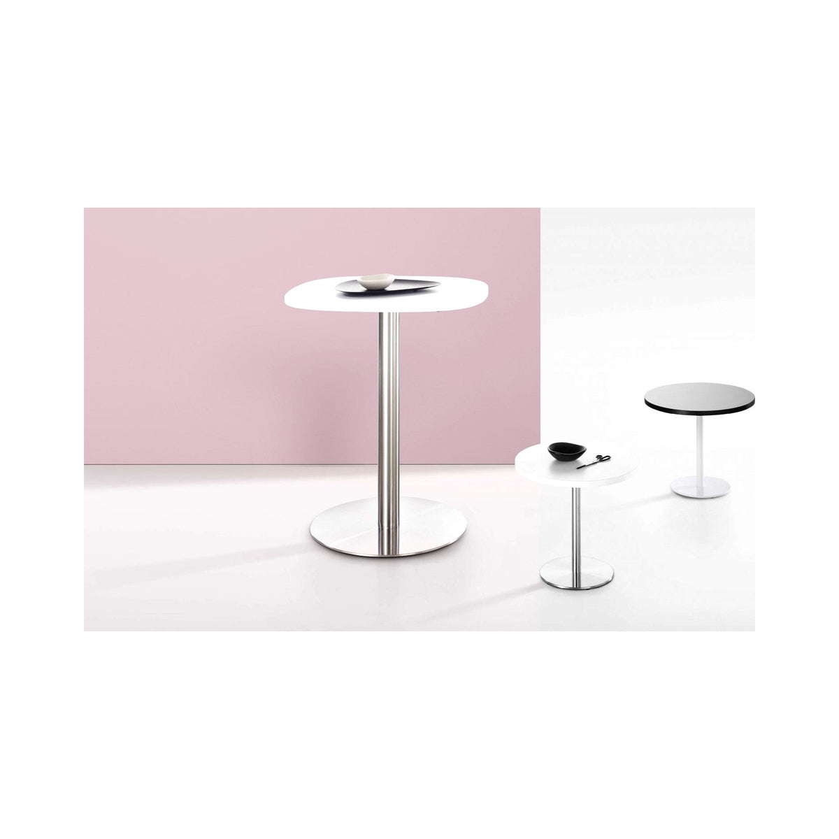 Disc Base tables in stainless steel