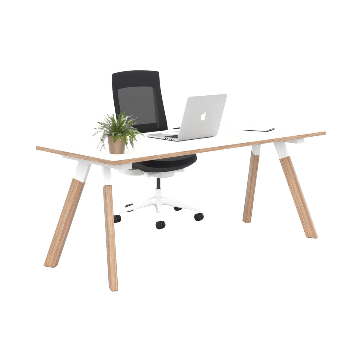 Envy Desk with natural timber legs and a white top