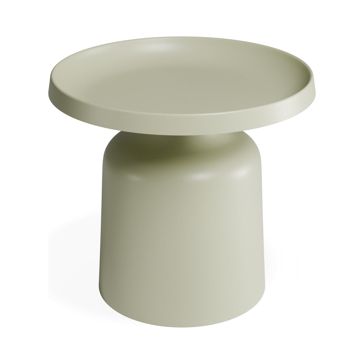 Flare side table in green, three-quarter view
