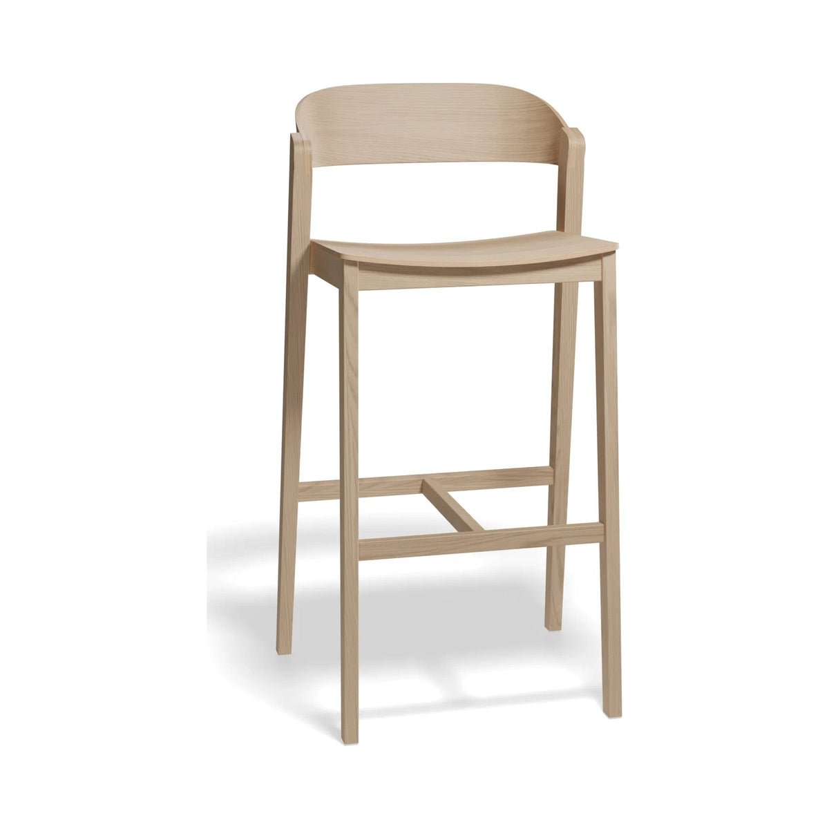 Grayson Bar Stool in natural oak, bar height, three-quarter view