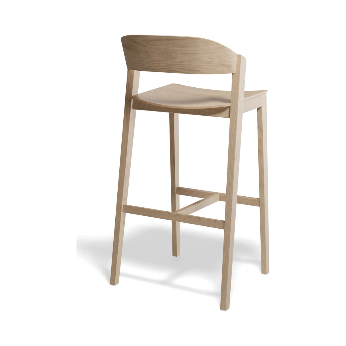 Grayson Bar Stool in natural oak, bar height, rear three-quarter view