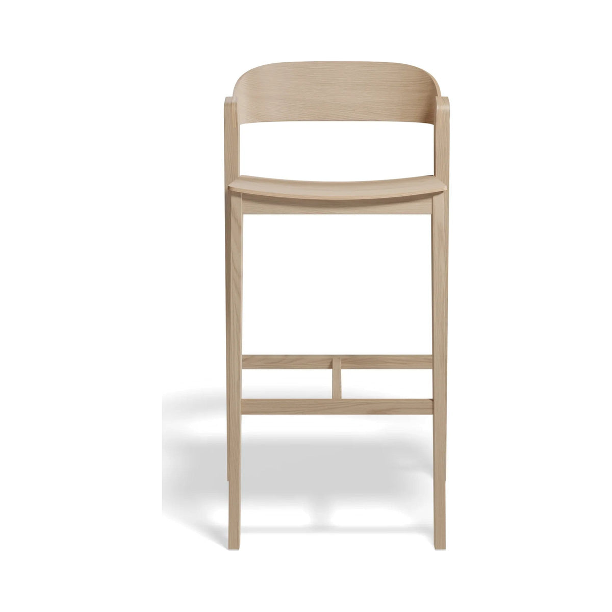 Grayson Bar Stool in natural oak, bar height, front view
