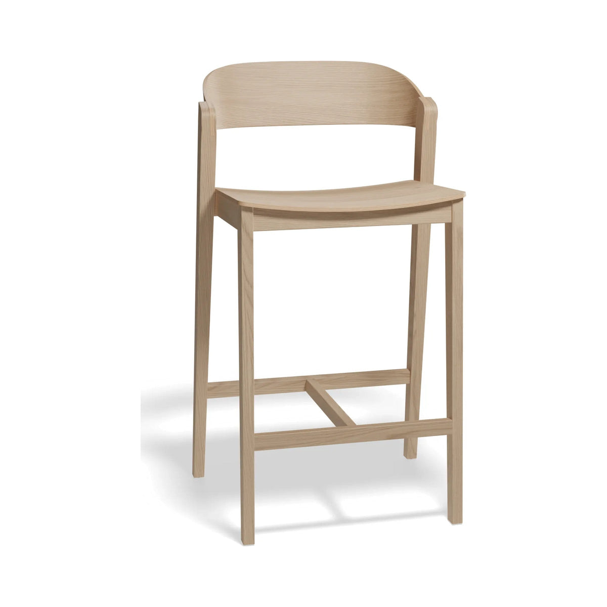 Grayson Stool in natural oak, kitchen height, three-quarter view