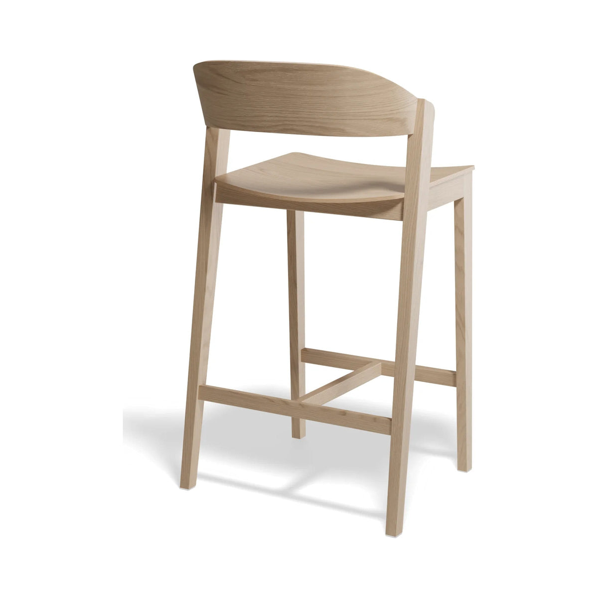 Grayson Stool in natural oak, kitchen height, rear three-quarter view