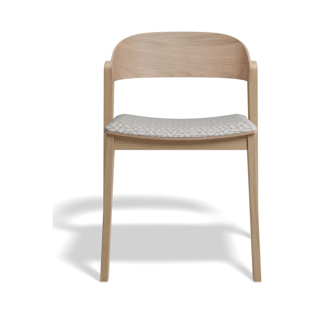 Grayson Dining Chair in natural oak with a patterned seat pad, front view